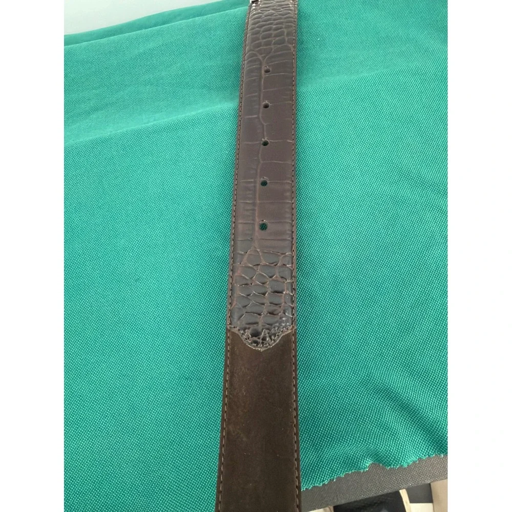 Vtg Brighton Brown Croc Embossed Leather Suede Western Belt Silver Buckle XL 36